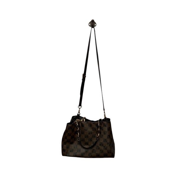 Michael Kors Cynthia Medium Brown Checkered Check Chain Strap Satchel Bag Purse - Picture 5 of 11